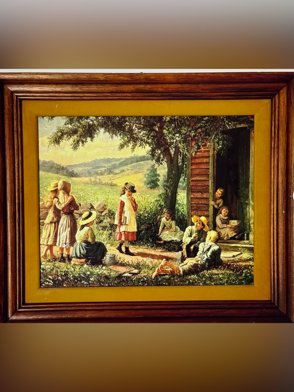“The New Scholar” framed print by Jennie Augusta Brownscombe! Vintage print